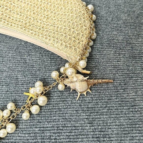 Pearl Straw Clutch Purse for Women Summer Vacation Purses Beach Evening Bag Bead - Picture 4 of 7